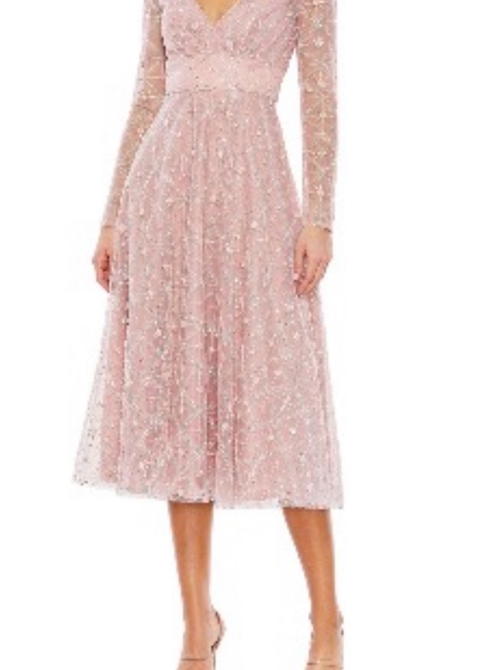 Mac Duggal Blush Pink Sequin Midi Dress